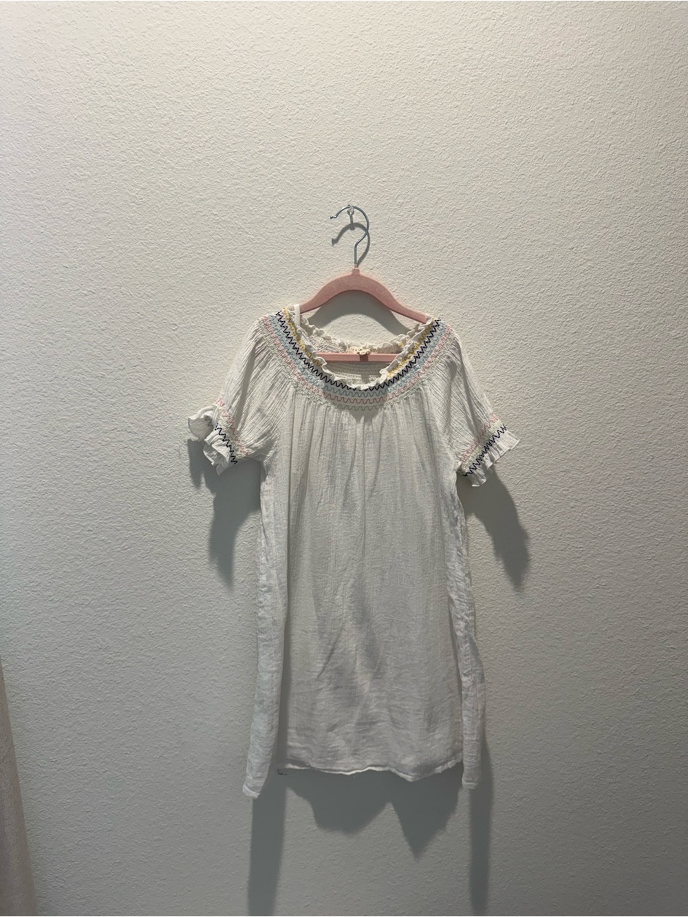 btween White Dress with Multicolor Embroidered Neckline